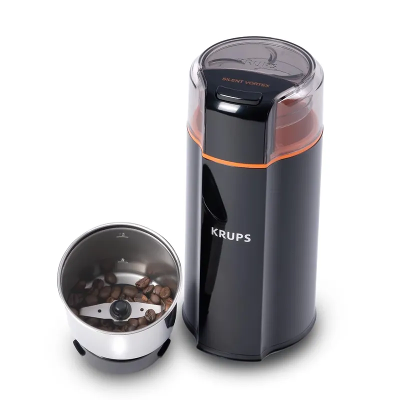 KRUPS Silent Vortex Electric Coffee Grinder 3 oz Capacity, 5x Quieter, 175W Motor for Coffee Beans, Spices & Herbs - Removable Dishwasher-Safe Bowl, 12-Cup Yield, Black