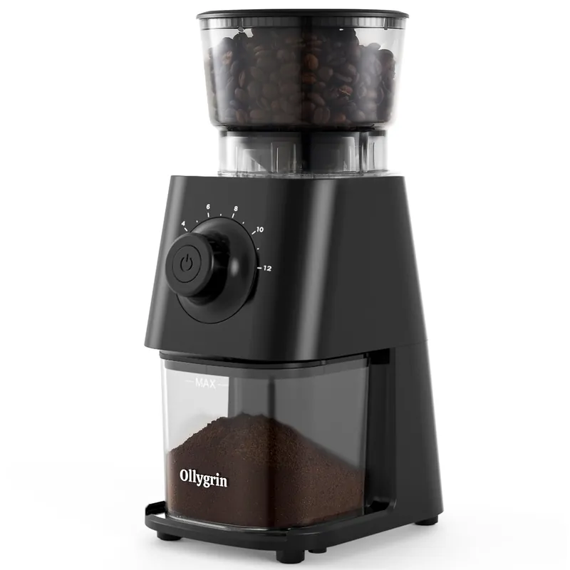 Ollygrin Conical Burr Coffee Grinder Electric, Coffee Grinder with 30 Grind Settings,Compact Burr Mill Grinder for Home Use, 2-12 Cups, Black