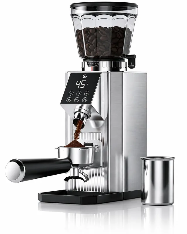 AMZCHEF Conical Burr Coffee Grinder, Espresso Grinder with 45 Grind Settings, Anti-Static Electric Coffee Bean Mill with Touchscreen Timer, 40mm Stainless Steel Burr