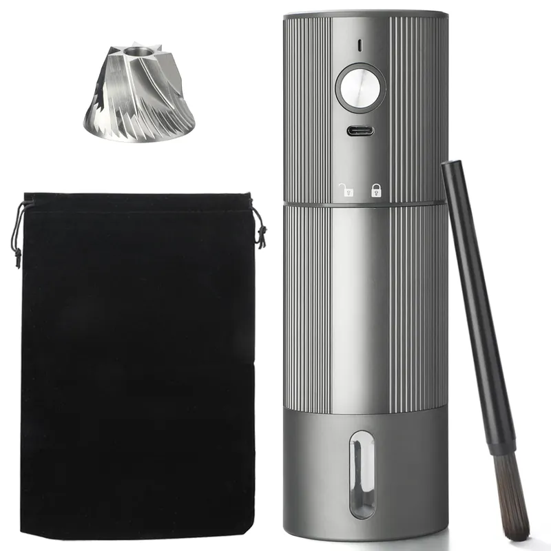 Electric Coffee Grinder Portable Conical Burr Coffee Grinder with 45 Adjustable Settings, Cordless Coffee Burr Grinder for Espresso, Home, Travel, Camping, Office (Silver)