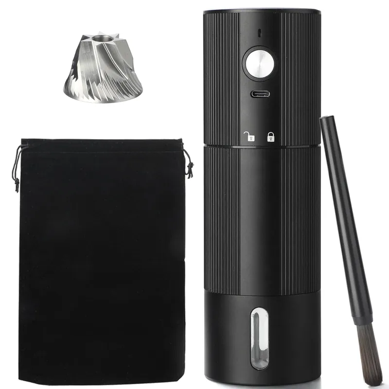 Electric Coffee Grinder Portable Conical Burr Coffee Grinder with 45 Adjustable Settings, Cordless Coffee Burr Grinder for Espresso, Home, Travel, Camping, Office (Black)