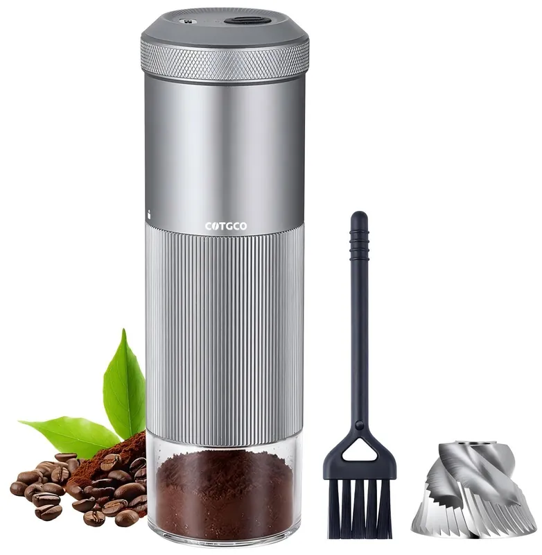 COTGCO Portable Electric Coffee Grinder, Small and Quiet USB Rechargeable Espresso Grinder with Stainless Steel Blade, for Home, Camping, Car Travel Outdoor Use