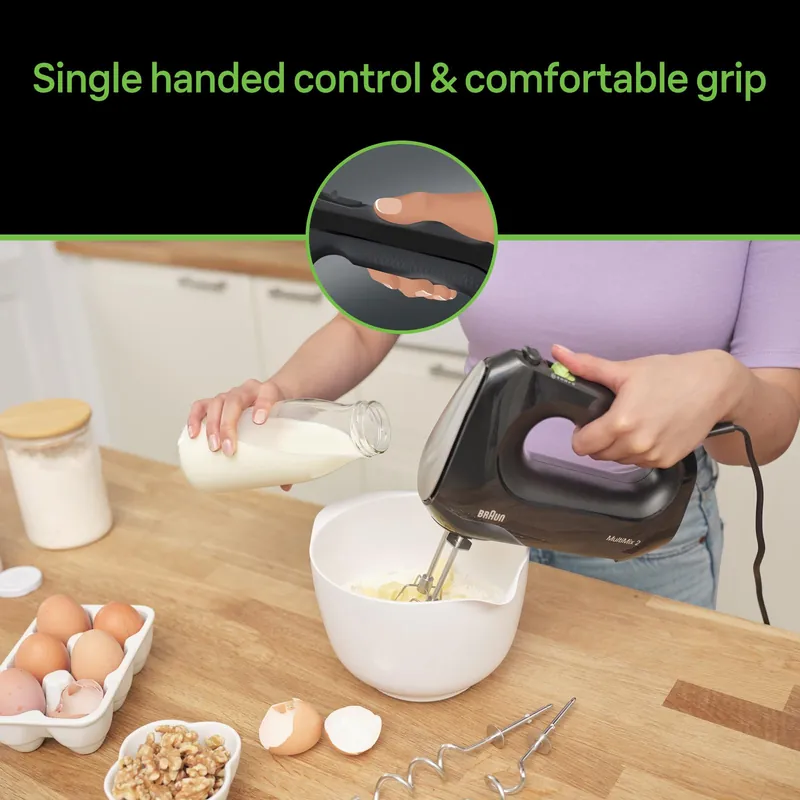 Braun Multimix 2 Hand Mixer Black - beaters, dough hooks, accessory bag