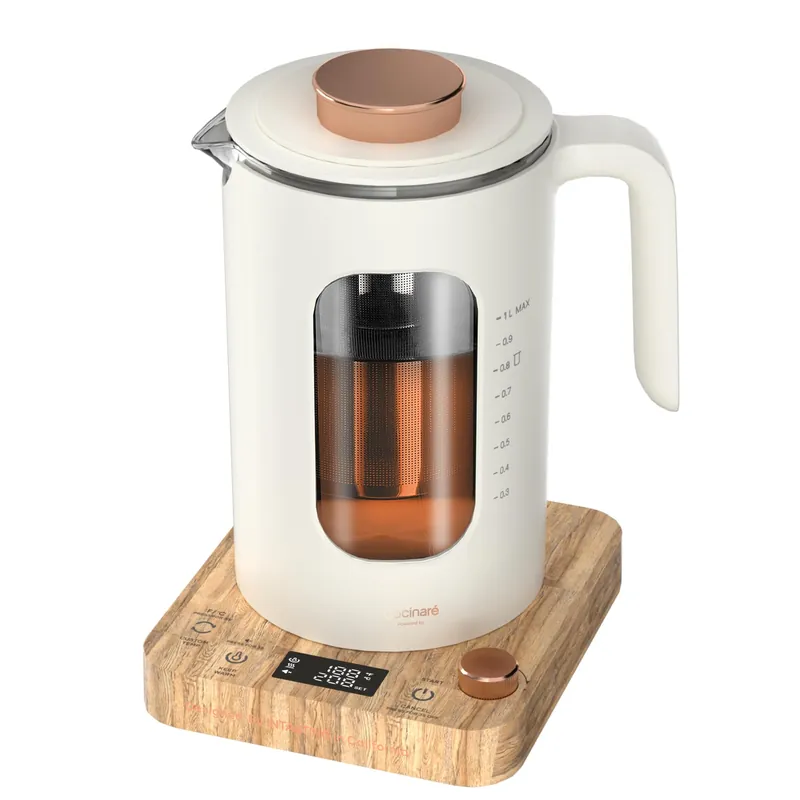 INTASTING Electric Tea Kettle, Electric Kettle with Tea Infuser, ±1℉ Knob Temperature Control, BPA-Free Glass, 1200W Fast Heating, Easy to Clean, 1 Liter (Cream White)