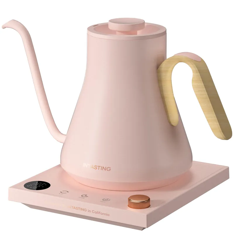 INTASTING Electric Kettle, Gooseneck Electric Kettle, ±1℉ Precise Temperature Control, Stainless Steel Interior, Quick Heating for Pour Over Coffee, Tea & Boiling Water, 0.9L (Pink)