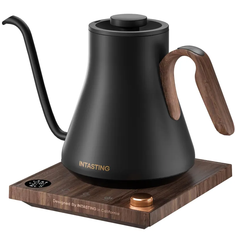 INTASTING Electric Kettle, Gooseneck Electric Kettle, ±1℉ Precise Temperature Control, Stainless Steel Interior, Quick Heating for Pour Over Coffee, Tea & Boiling Water, 0.9L (Onyx Black)