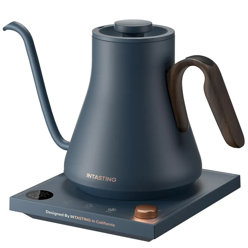 INTASTING Electric Kettle, Gooseneck Electric Kettle, ±1℉ Precise Temperature Control, Stainless Steel Interior, Quick Heating for Pour Over Coffee, Tea & Boiling Water, 0.9L (Navy Blue)