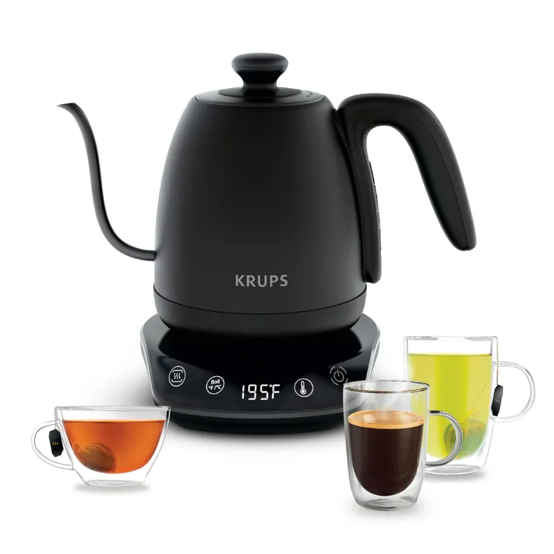 KRUPS Gooseneck Electric Kettle 1L Stainless Steel, 1350W Fast Boiling, Boils 1 Cup in 80 Seconds, Temperature Control with 8 Presets, 60-Min Keep Warm, Precision Pour for Coffee and Tea