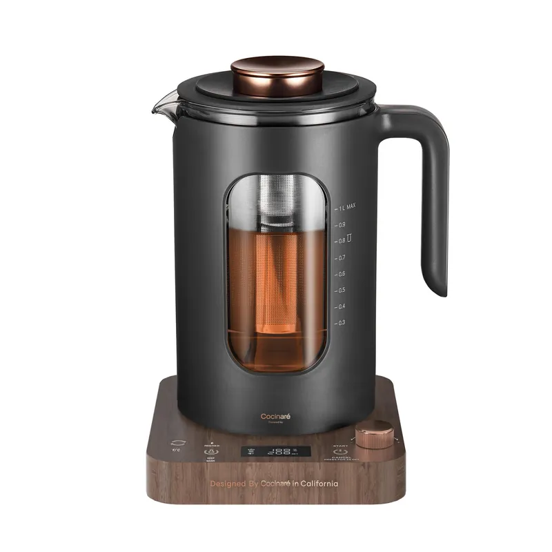 Electric Tea Kettle, INTASTING Glass Electric Kettle with tea Infuser and Precise knob temperature control, 1200W Fast Heating, BPA-Free, Easy to Clean, 1 Liter (Wood)