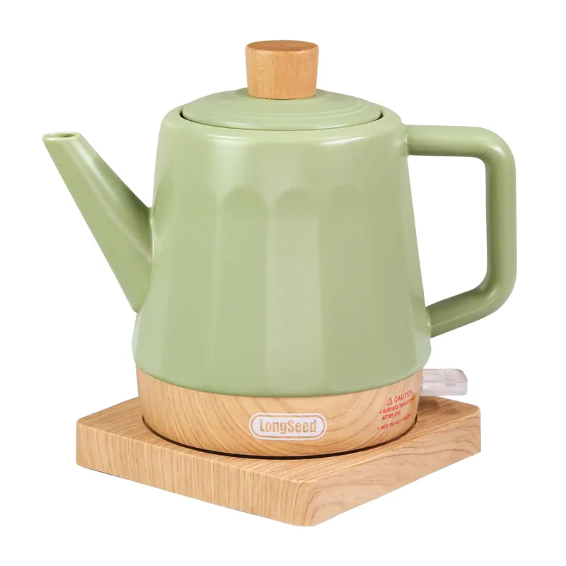 LONGSEED Ceramic Electric Kettle 1.2L, Automatic Shut Off Tea Kettle & Hot Water Boiler Pot For Coffee & Tea, Prevent Boil Dry, 1000W, Seed-green