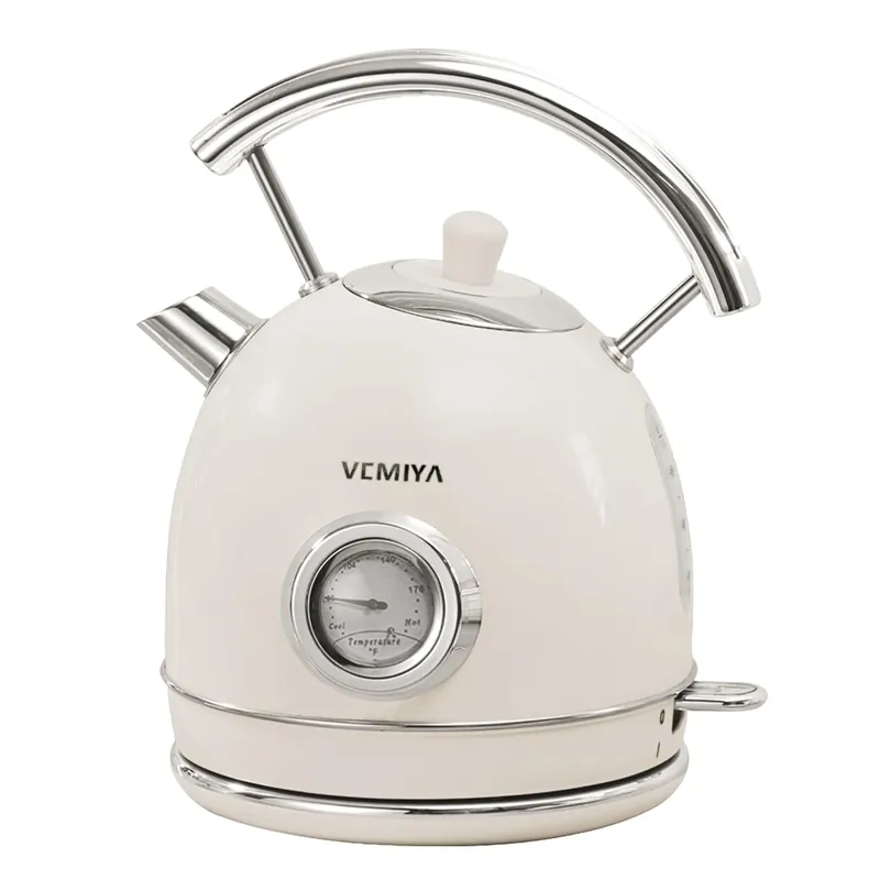 VEMIYA Retro Electric Kettle 1.7L – Stainless Steel Tea Kettle with Premium Gloss Finish, Fast Boiling, Auto Shut-Off & Boil-Dry Protection – Vintage Electric Water Boiler for Kitchen (Ivory White)