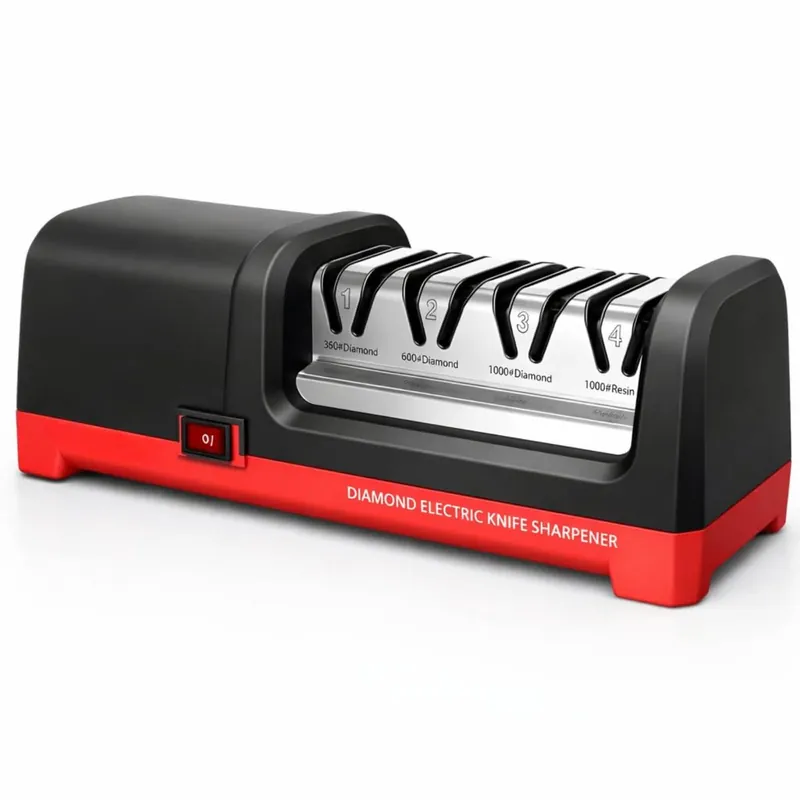 4-Stage Electric Knife Sharpener, Heavy Duty Knife Sharpener with 20° Precision Angle for Straight, Serrated & Ceramic Knives, 100% Diamond Abrasive, Resin Polishing