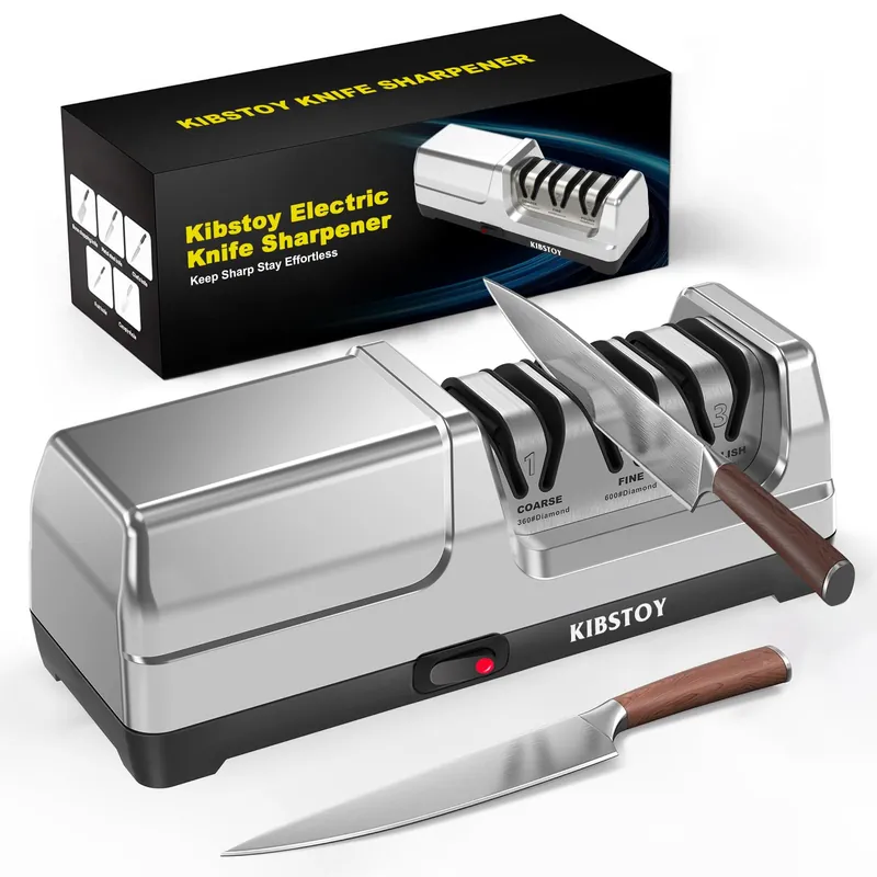 Knife Sharpener Electric for Kitchen– Professional 3-Stage 100% Diamond Sharpening System with 20° Precision Angle, Fast Blade Restoration, Polishing, Repair & Edge Refining & Outdoor Knives