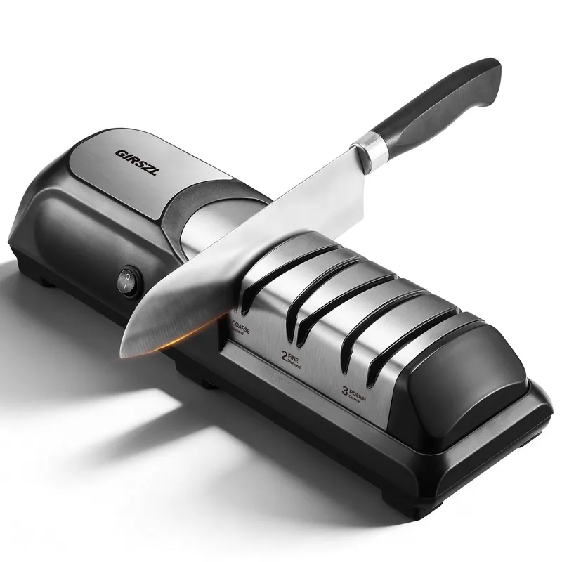 Kitchen Professional Electric Knife Sharpener 3-Stage 100% Diamond Abrasives Knife Sharpeners with 15° Precision Angle Electric Steel Sharpening Tool to Restore/Polish Chef Knives
