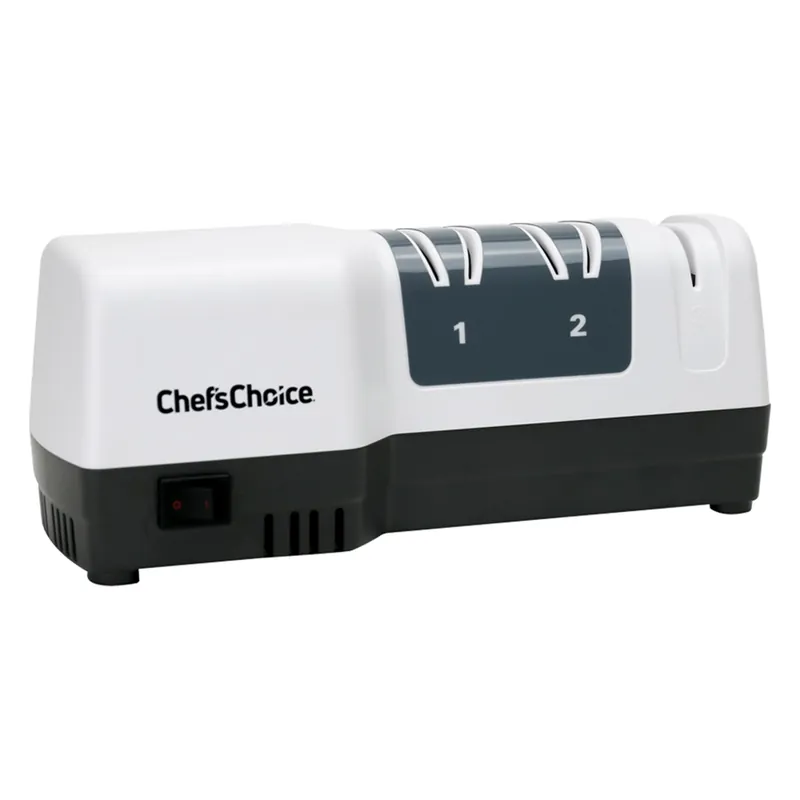 Chef‘sChoice Hybrid Knife Sharpeners for 20-Degree Straight and Serrated Knives Combines Electric and Manual Sharpening With 100-Percent Diamond Abrasives And Precision Angle Guides, 3-Stage, White