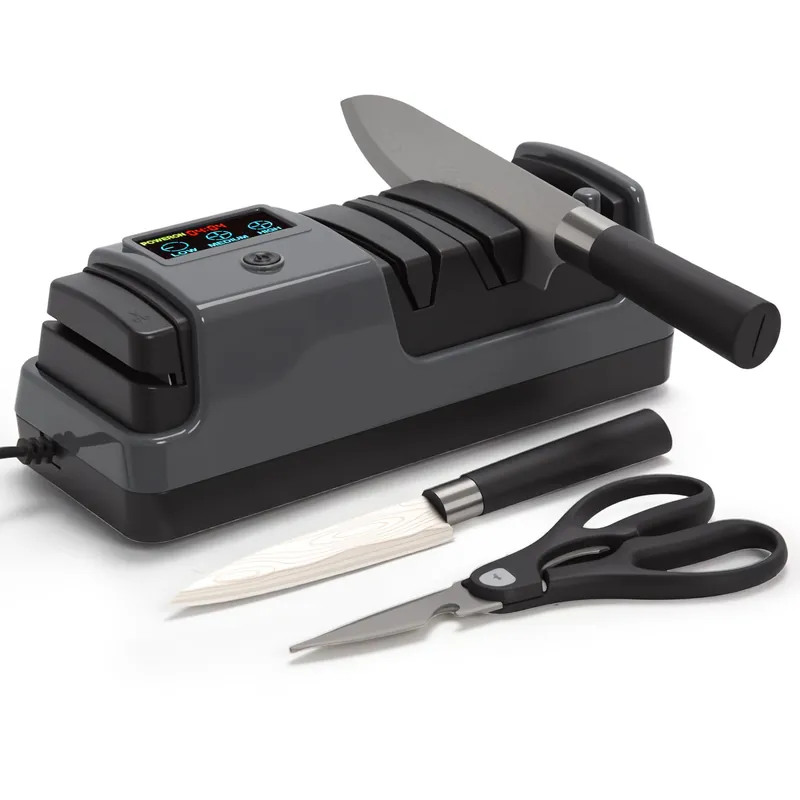 Ceelpeopar Professional 3-Stage Electric Knife Sharpener for Kitchen Knives, LCD Screen, 100% Diamond Abrasive, Adjustable Rotational Speed, Precision Angle Guides for All Kitchen Knives