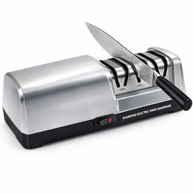 Electric Knife Sharpener for Kitchen, 3-Stage Professional Kitchen Knife Sharpener with 15° Precision Angle Guide, Fast & Portable Stainless Steel Grinding Tool for Sharpening, Repairing & Polishing