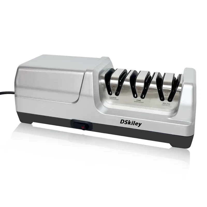 Electric Knife Sharpener for Kitchen – Professional 3-Stage 100% Diamond System with 20° Precision Angle, Fast Sharpening to Restore & Polish Chef Knives (Silver)