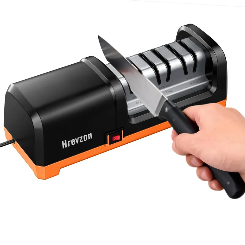 2026 New Electric Knife Sharpener for Kitchen Knives, with 100% Diamond Abrasives and Precision Angle Guides, 3-Stage Professional Automatic Quickly Sharpening/Polishing, Black/Orange