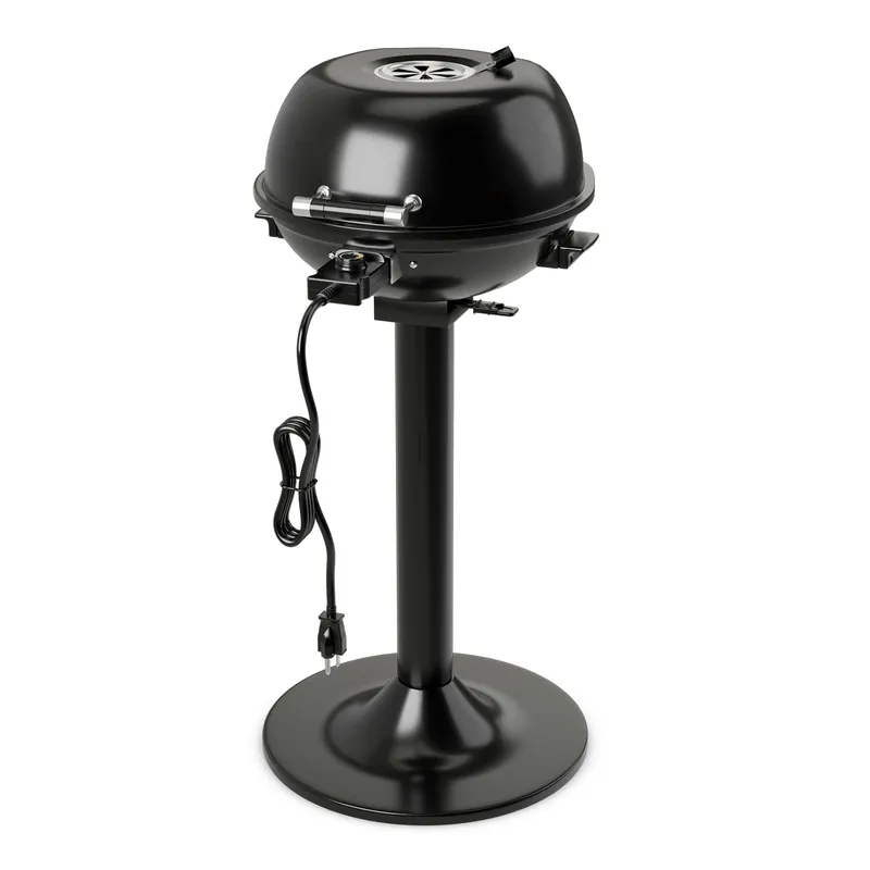 Giantex Electric BBQ Grill with Warming Rack, 1600W Portable Outdoor Electric Grill with Lid, Adjustable Temperature, Non-Stick Removable Grates, Grease Tray, for Patio, Camping, Balcony (Black)