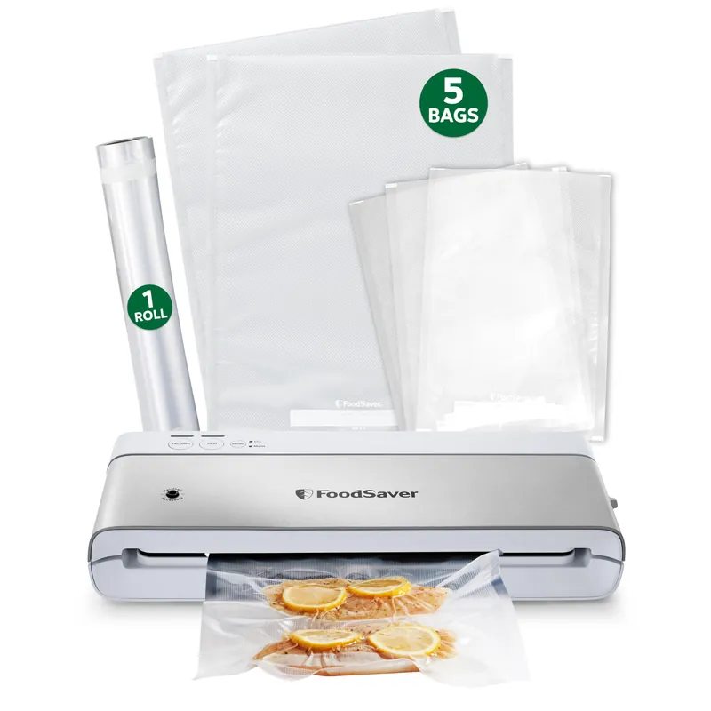 FoodSaver Compact Vacuum Sealer Machine with Airtight Bags and Roll - Ideal for Sous Vide and Airtight Food Storage, White