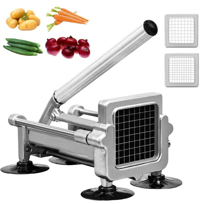 KSIFJRTO Commercial French Fry Cutter Heavy Duty Potato Slicer with 3/8&1/4&1/2 Inch Blade, Stainless Steel Potato Chopper French Fries Cutter with Suction Feet for Potato Carrot Yam Cucumbers