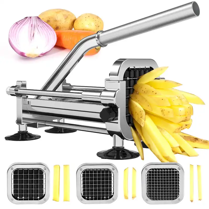 Befano French Fry Cutter, Stainless Steel Potato Cutter with 1/2 Inch, 3/8 Inch and 1/4 Inch Blades (Manual Cutter, 1/2 ‘‘ & 3/8 ‘‘ & 1/4 ‘‘ Blade)