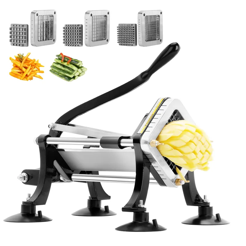 BIEAMA Commercial French Fry Cutter, Potato Cutter with 1/4", 3/8", 1/2" Stainless Steel Blades, French Fries Cutter for Carrots