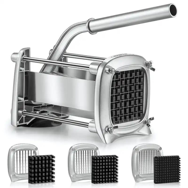 Sopito Professional Stainless Steel French Fry Cutter, 3 Blades (1/2", 3/8", 1/4") for Potatoes, Carrots, Apples, Commercial & Home Use