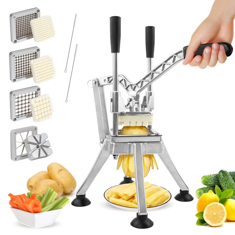 Anatole Commercial French Fry Cutter with 1/4‘‘ 3/8‘‘ 1/2‘‘ 8-Wedges Stainless Steel Blades Vertical Potato Slicer Manual Vegetable Chopper for Onion Carrot Lemon