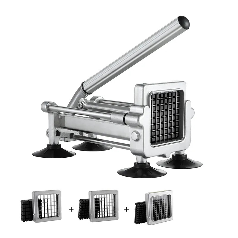 VEVOR French Fry Cutter, Potato Slicer with 1/2", "3/8", "1/4 Stainless Steel Blades, Manual Potato Cutter Chopper with Suction Cups, Great for Potato, French Fries, Cucumber, Vegetables, Carrot