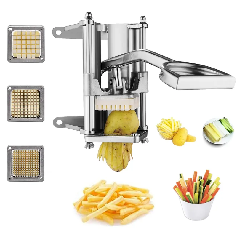 uyoyous French Fry Cutter, Wall Mount Potato Cutter for Fries with 1/2‘‘, 3/8‘‘, 1/4‘‘ Blades, Stainless Steel Commercial Vegetable Fruit Chopper for Cucumber, Carrot, Sweet Potato