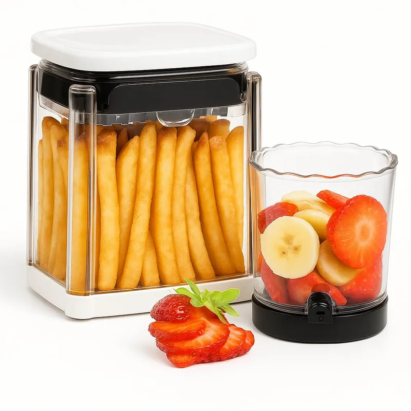 All-in-One French Fry Cutter for Potatoes and Strawberry Slicer – 4 Blade Fruit & Vegetable Slicer, Premium Chopper with Wedge, Garnish, and Strawberry Cutter Cup