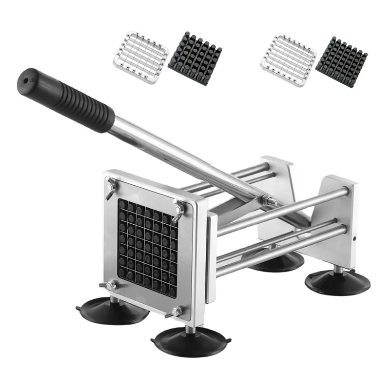 French Fry Cutter，Professional Stainless Steel Potato Cutter， Press Fries with 1/2-Inch and 3/8-Inch Blade Great for Potatoes