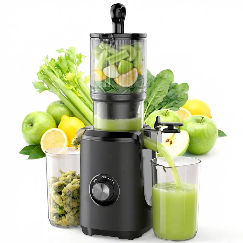 KMFurnila Slow Masticating Juicer Machines, Cold Press Juicer with Safety Lock & Reverse Function, 4.25" Feed Chute for Whole Fruits & Vegetables, High Juice Yield, Black
