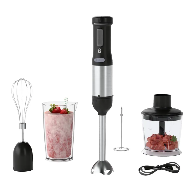 WHUTO Cordless Immersion Hand Blender, 5-in-1 Variable Speed blender handheld,Rechargeable with 2000mAh Battery, BPA-Free & Dishwasher-Safe Accessories 700ml Beaker,Chopper,Whisk & Milk Frother,Black