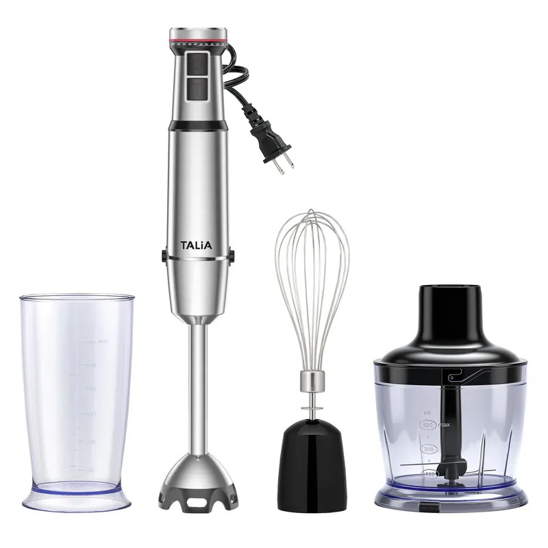 TALIA Immersion Blender Handheld Corded Hand Blenders Set 1200W, Variable Speed & Turbo 4 in 1 Stainless Steel Stick Emulsifier with Chopper, Whisk & Beaker for Soup, Baby Food, Smoothies