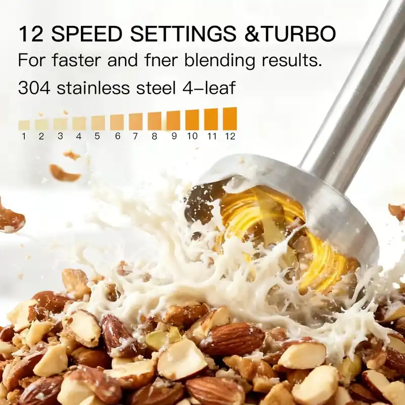 MegaWise Blender Handheld 12-Speed Stainless Steel Electric Hand Blender, 3 in 1 Immersion Handheld Blender,with Sturdy Titanium Plated Stainless Steel Blades(black)