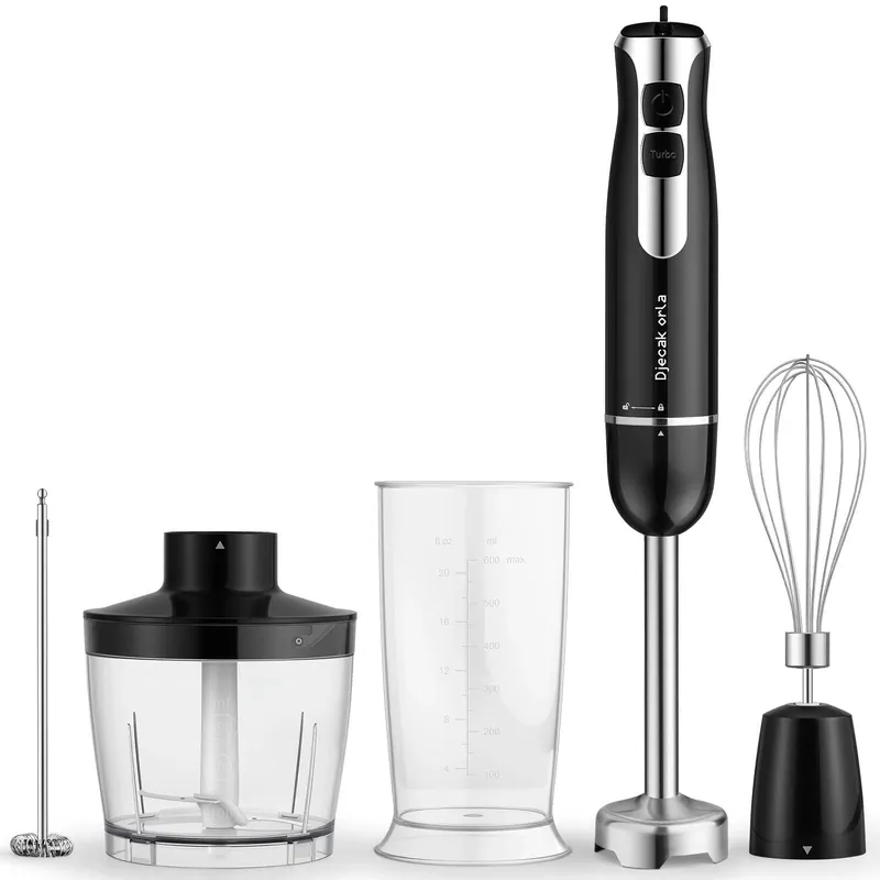 Djecak Orla Upgraded 1100W 5-in-1 Immersion Blender Handheld - 20 Speed Turbo Stick Blender for Soups, Baby Food & Smoothies, Includes Food Processor,Milk Frother, Chopper, Whisk & BPA-Free Beaker