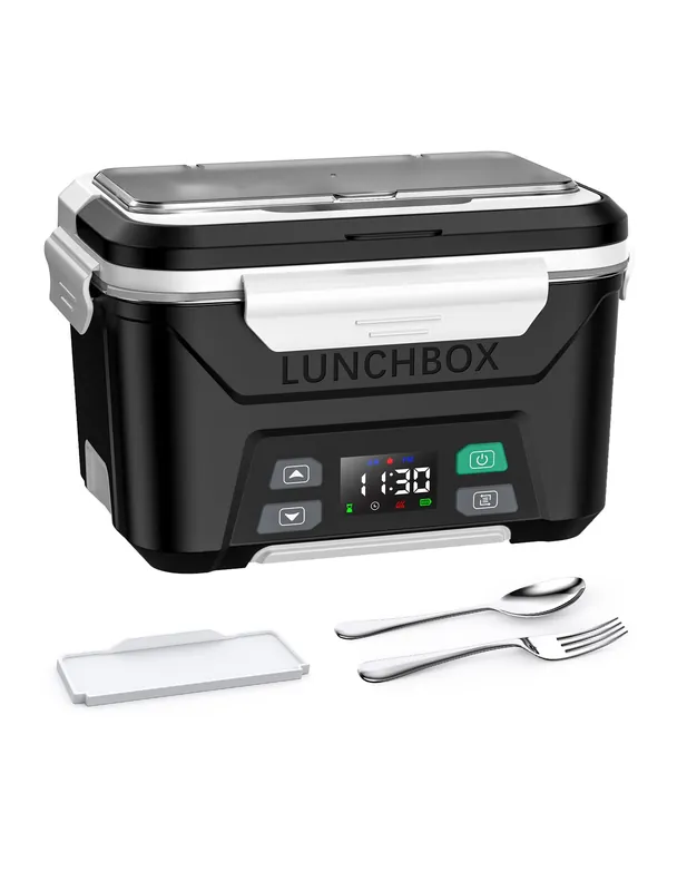 EAST OAK Cordless Electric Lunch Box for Adults, Heated Lunch Box Battery Powered with Automatic Heating, 5.5 Cups Portable Food Warmer with Removable Tray Divider