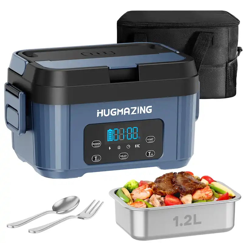 Hugmazing Cordless Electric Lunch Box for Adults, Men & Women – Rechargeable Self-Heating Food Warmer with 1.2L SS Container, Battery-Powered Heated Lunch Box, Perfect for Work and Travel Use