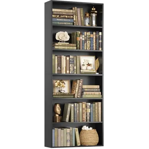 FOTOSOK 6-Tier Open Bookcase and Bookshelf, Freestanding Display Storage Shelves