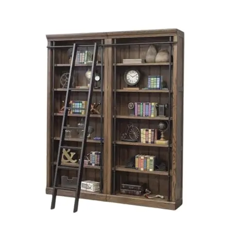 8-Foot Tall Bookcase Wall & Ladder, 5 Adjustable Shelves, Ringed Steel Frame