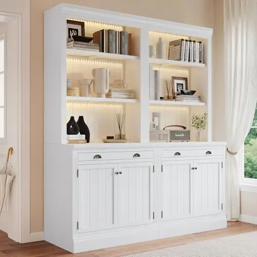 Modern 83.4" Tall Bookcase Suite with LED Light, Doors, Drawers and Open Shelves