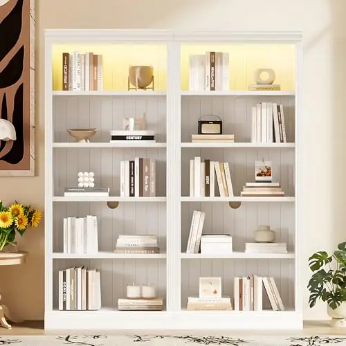 Merax 83" Tall Set of 2 Wood 5-Tier Bookshelf Bookcase with Adjustable Storage Shelves
