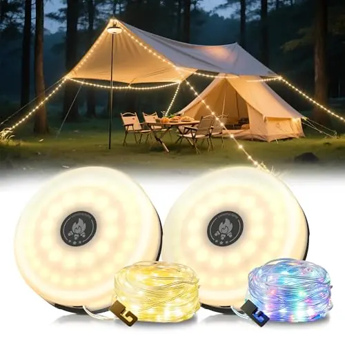 L LOHAS LED Upgraded 2 Packs Camping String Lights, 4 in 1 Quick Recovery Waterproof Camping Lights, 32.8FT with 8 Modes, Camping Essentials for Yard, Tent, Hiking, Patio, and Christmas Decor