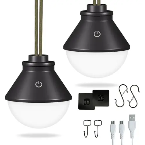 2-Pack LED Camping Lantern Rechargeable 5000mAh with Magnetic, 600LM Waterproof Battery Powered Hanging Tent Light, USB Cordless Portable Dimmable for Power Outages Hunting Survival Gear Outdoor