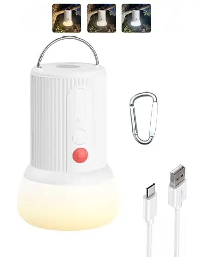 LED Rechargeable Camping Lantern with Hook - 6000mAh Emergency Outdoor Camping Lights, IPX5 Water Resistant Portable Tent Lights for Camping Hiking, Backpacking, Fishing, Outages (White)