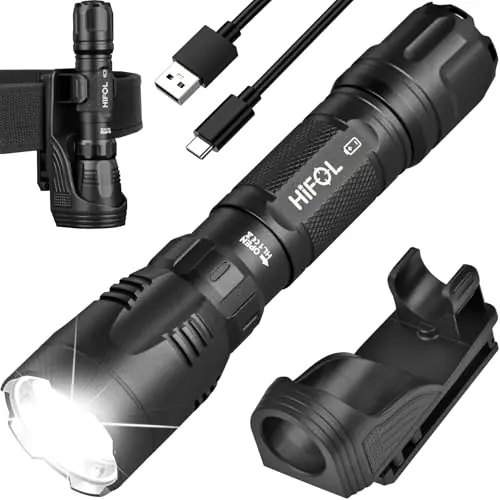 HiFOL Tactical Flashlights 2000 Lumens, Police Flashlight with Rotatable Holster for Duty Belt, Handheld Flashlights for Camping/Law Enforcement HL1