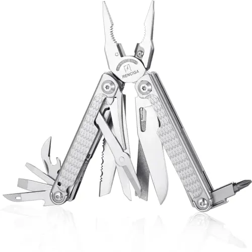 High-end Professional Multitool Pliers 15-in-1 Stainless Steel with Safety Lock 7-inch Multi Tool Foldable Pliers with Large Saw Blade Wire Cutter Scissors and Screwdirver Set Camping Survival for Man